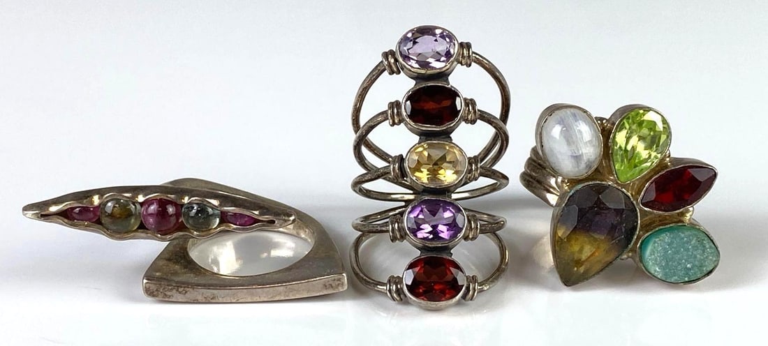 Group of 3 Multi-Gemstone Costume Jewelry Rings (1 of 5)