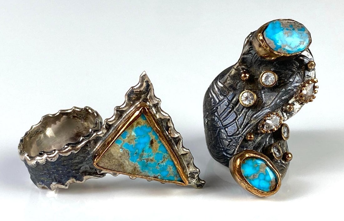 Group of 2 Sterling Silver Turquoise Art Rings (1 of 5)