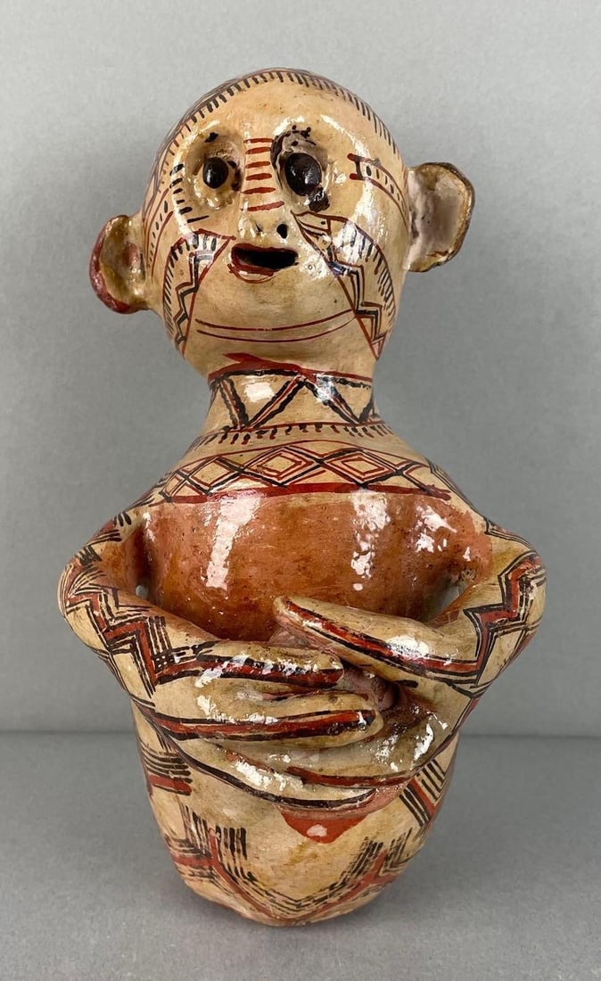 Latin American Hand Painted Pottery Monkey Sculpture (1 of 5)