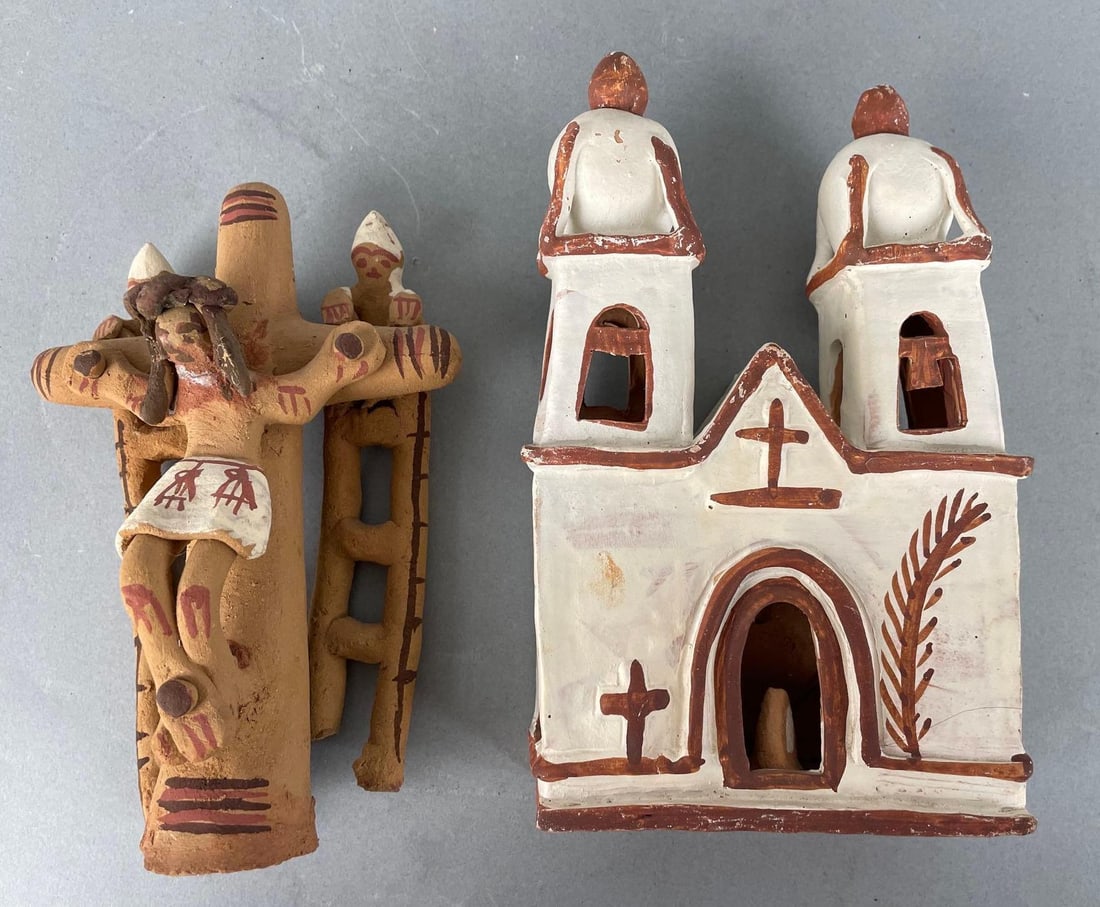 Group of 2 Mexican Folk Art Religious Pottery Items (1 of 3)