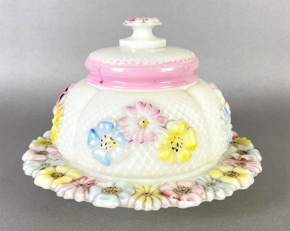 Consolidated Floral Cosmos Milk Glass Butter Dish (1 of 7)