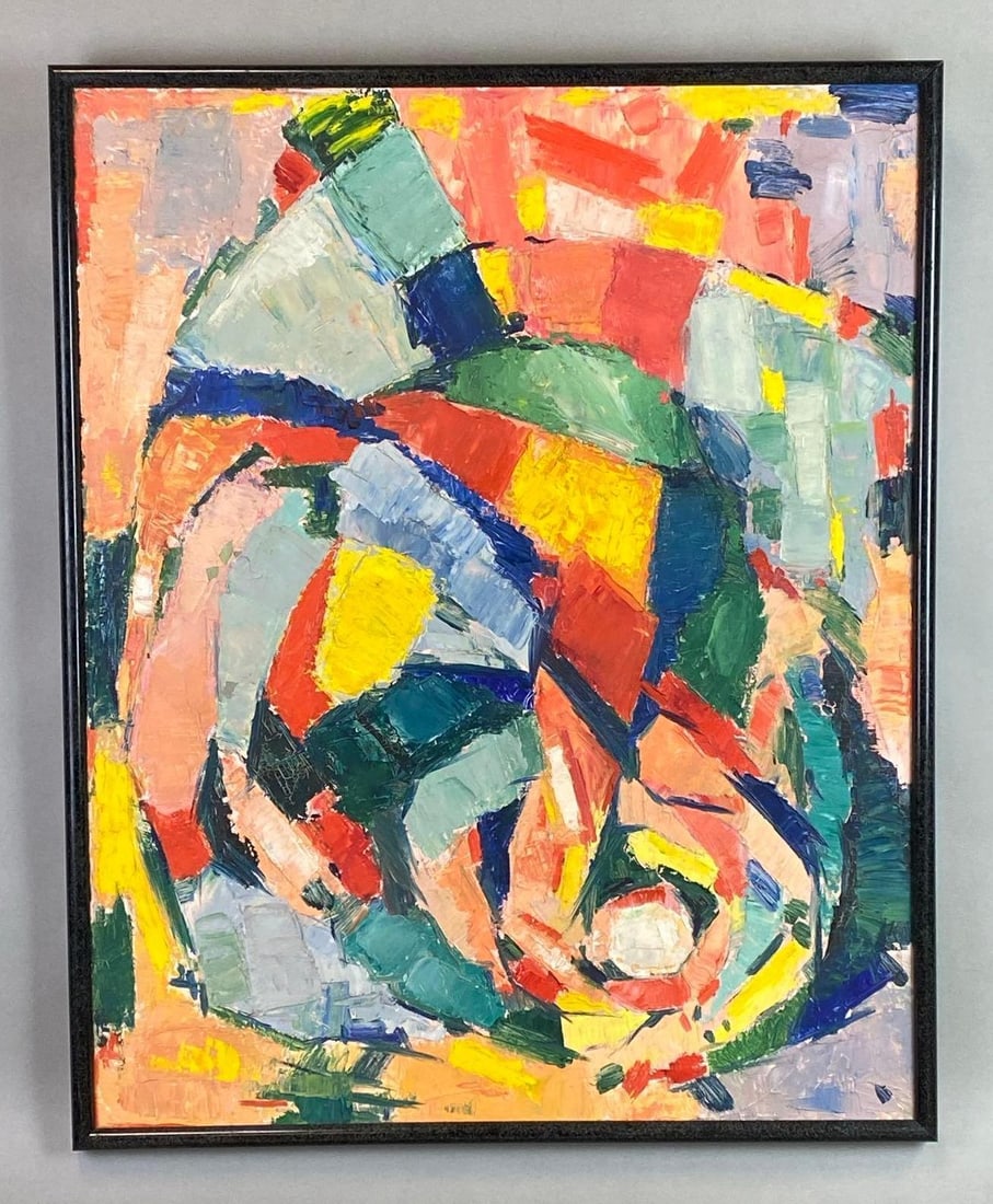 Colorful Paint Swatches Oil Painting on Canvas: Unknown artist, Some paint chipping on left side, Frame measures 31 x 25 inches, Canvas measures 30 x 24 inches.