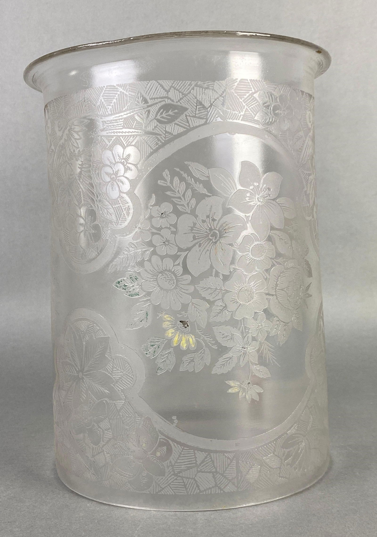 Antique Floral Motif Etched Glass Lamp Shade (1 of 3)