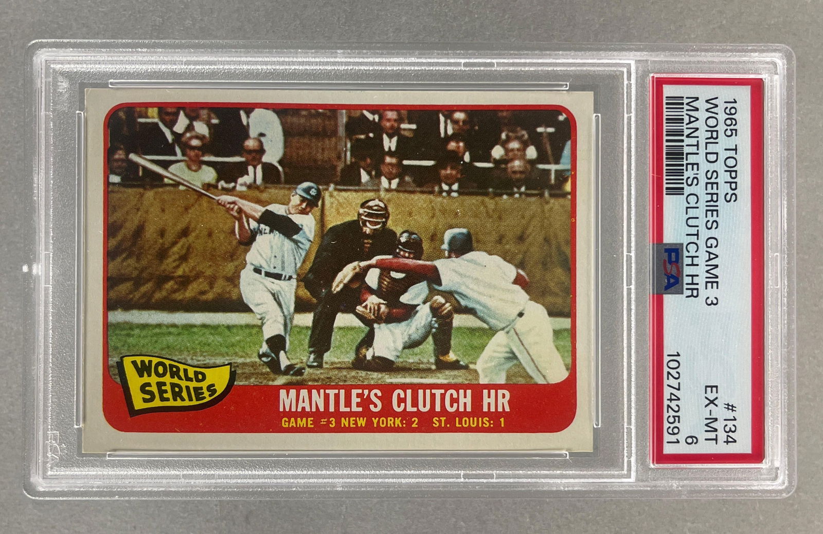 1965 Topps World Series Game 3 Mantles Clutch HR #134 PSA 6 (1 of 2)