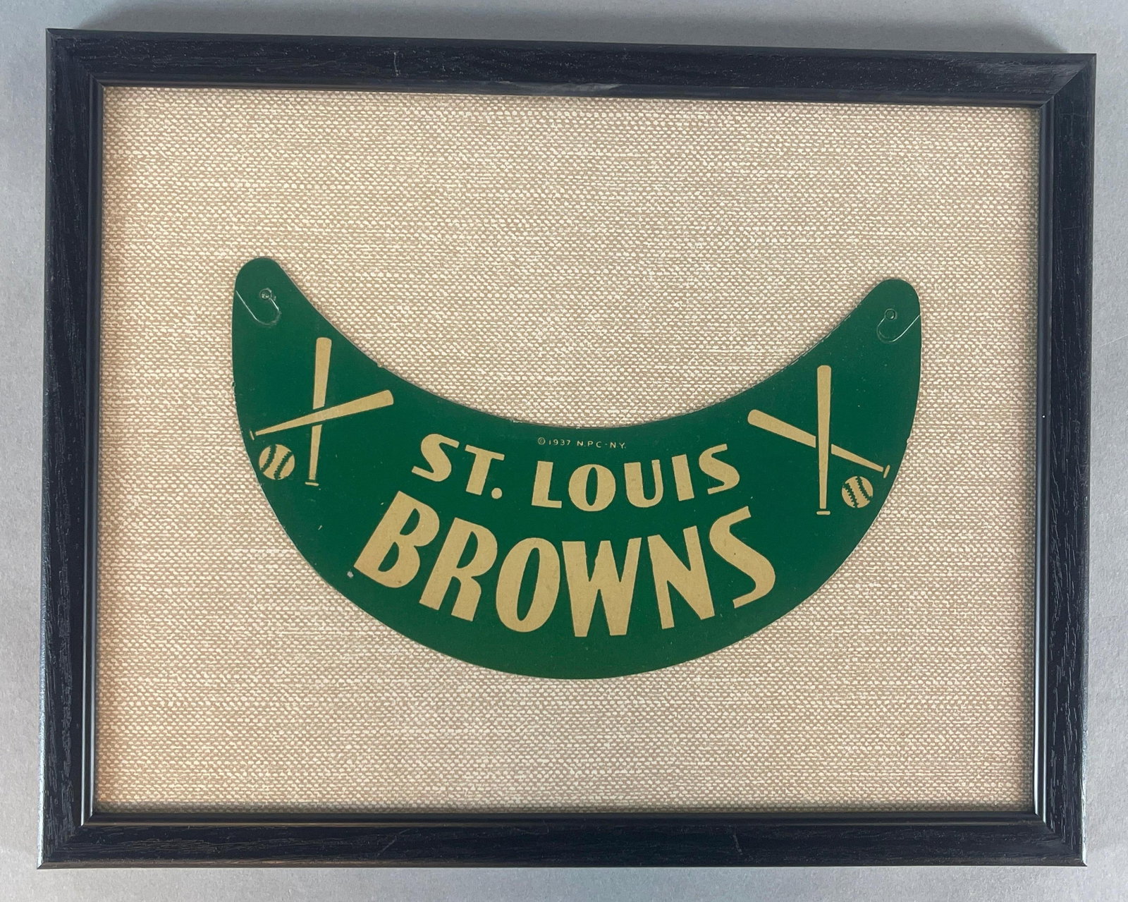 1930s St. Louis Browns Hat Visor - NOS: Here is a framed, new old stock, hat visor for the St. Louis Browns