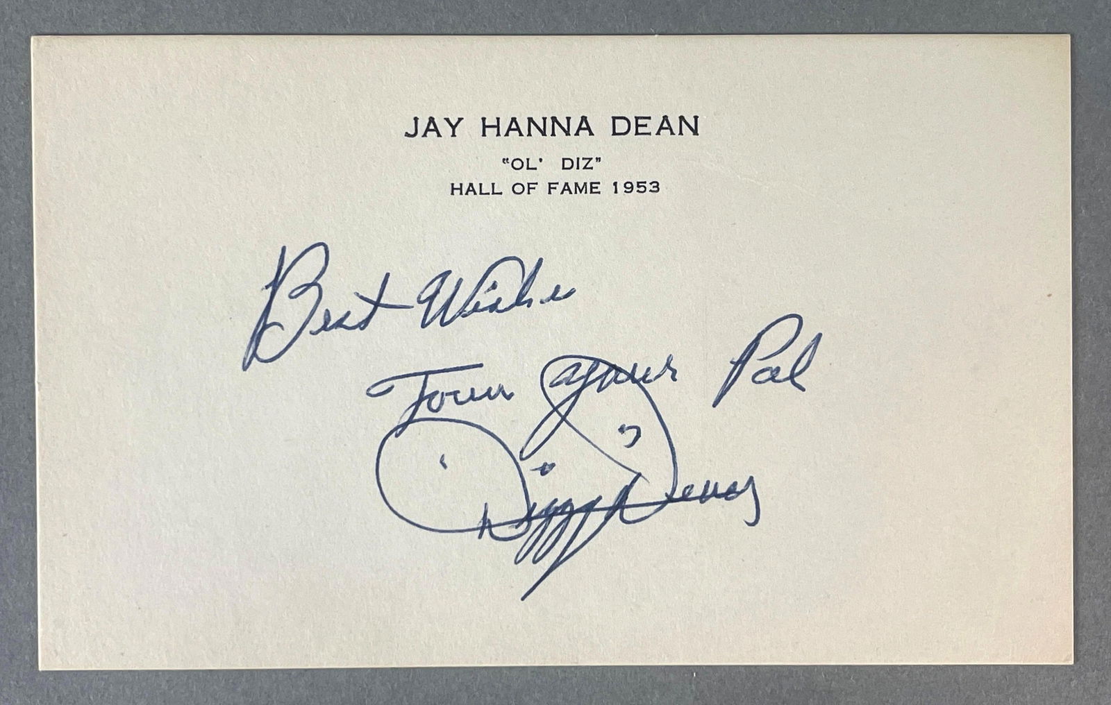 Dizzy Dean Signed Index Card with Inscription and JSA COA (1 of 3)