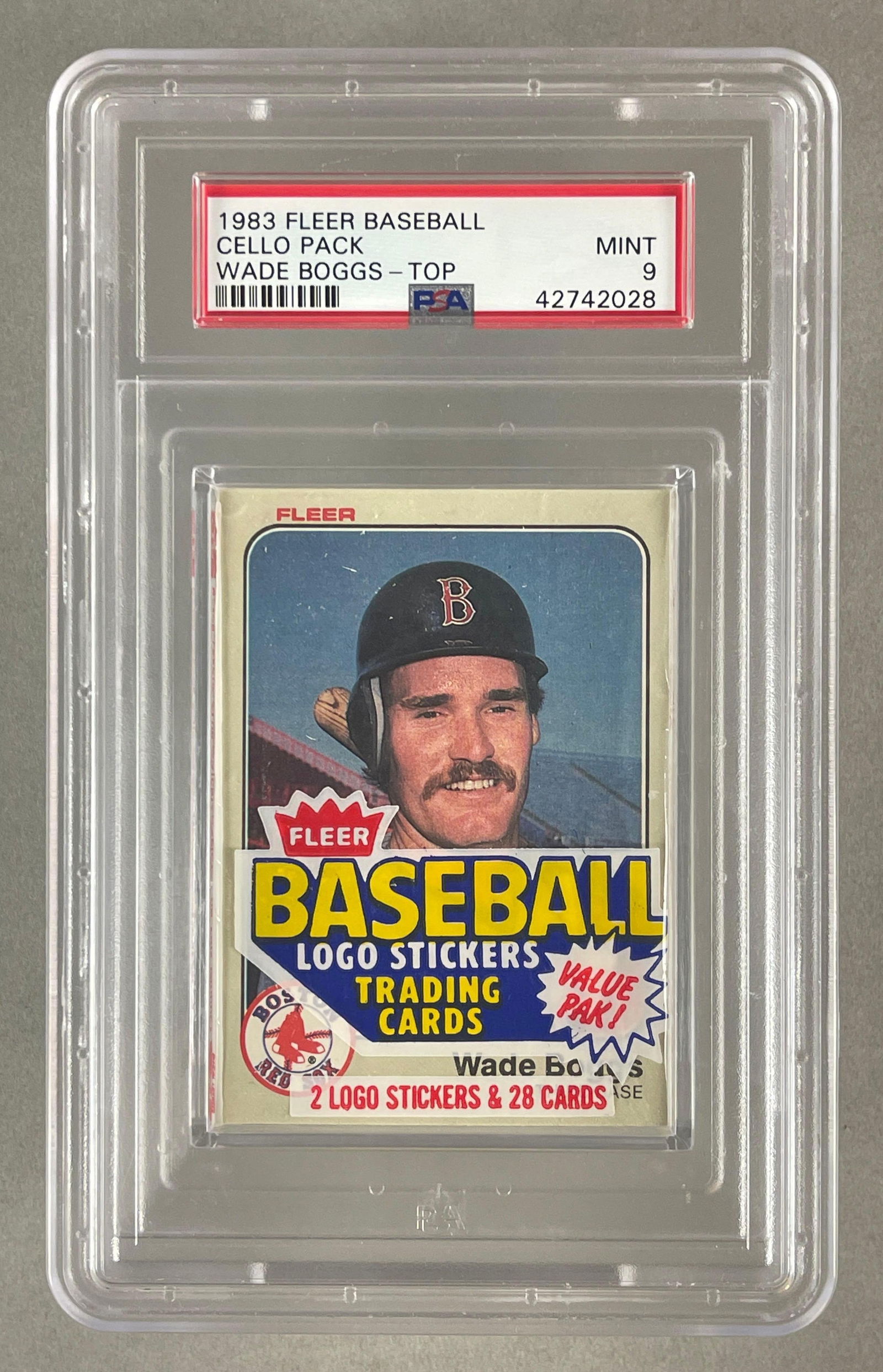 1983 Fleer Baseball Cello Pack with Wade Boggs on Top PSA 9 Rookie (1 of 2)