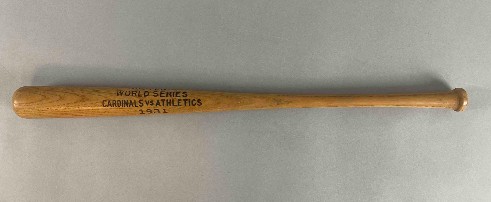 1931 World Series Souvenir Cardinals vs Athletics Mini Bat: Great Condition, Measures 18 Inches
