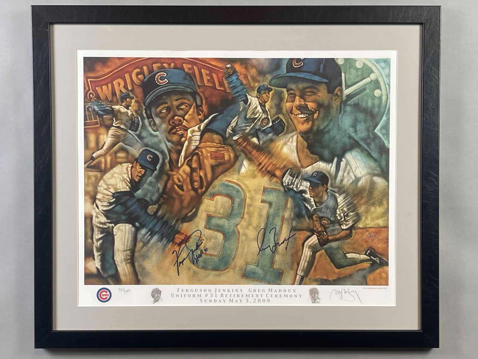 Greg Maddux, Fergie Jenkins, and Artist Signed John Hanley Chicago Cubs Print with JSA COA (1 of 8)