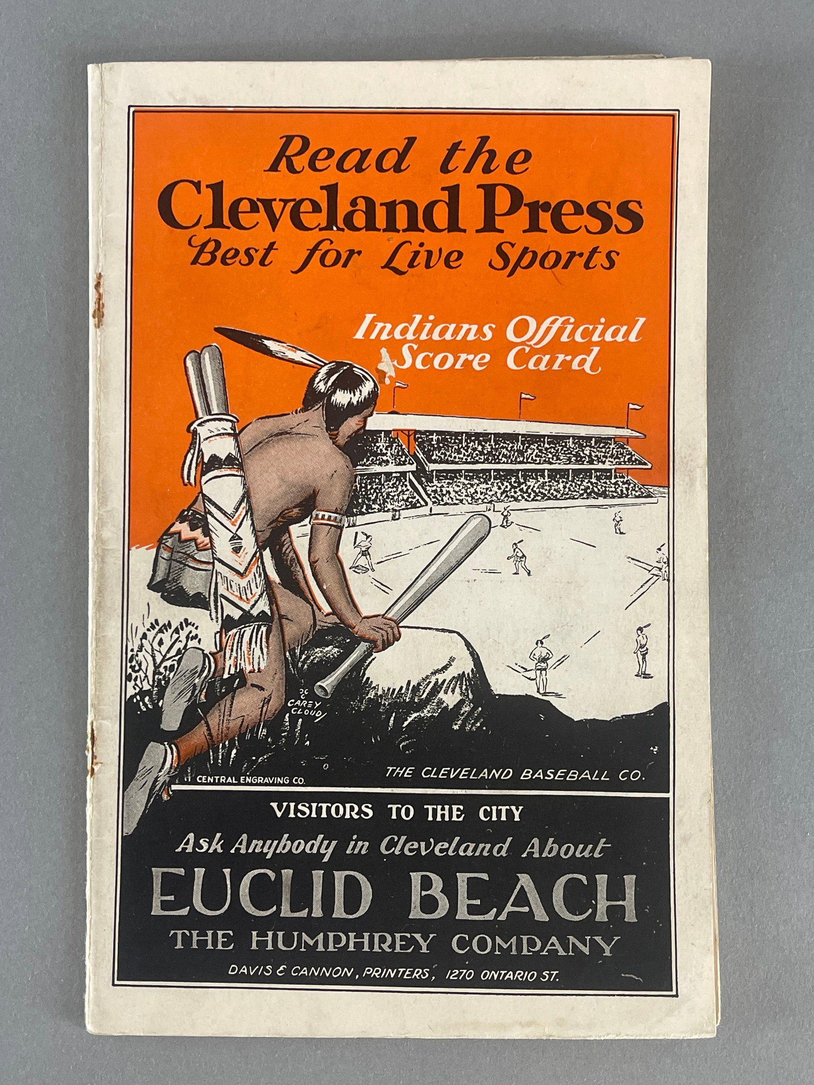1927 Cleveland Indians Scorecard: Great Carey Cloud Artwork
