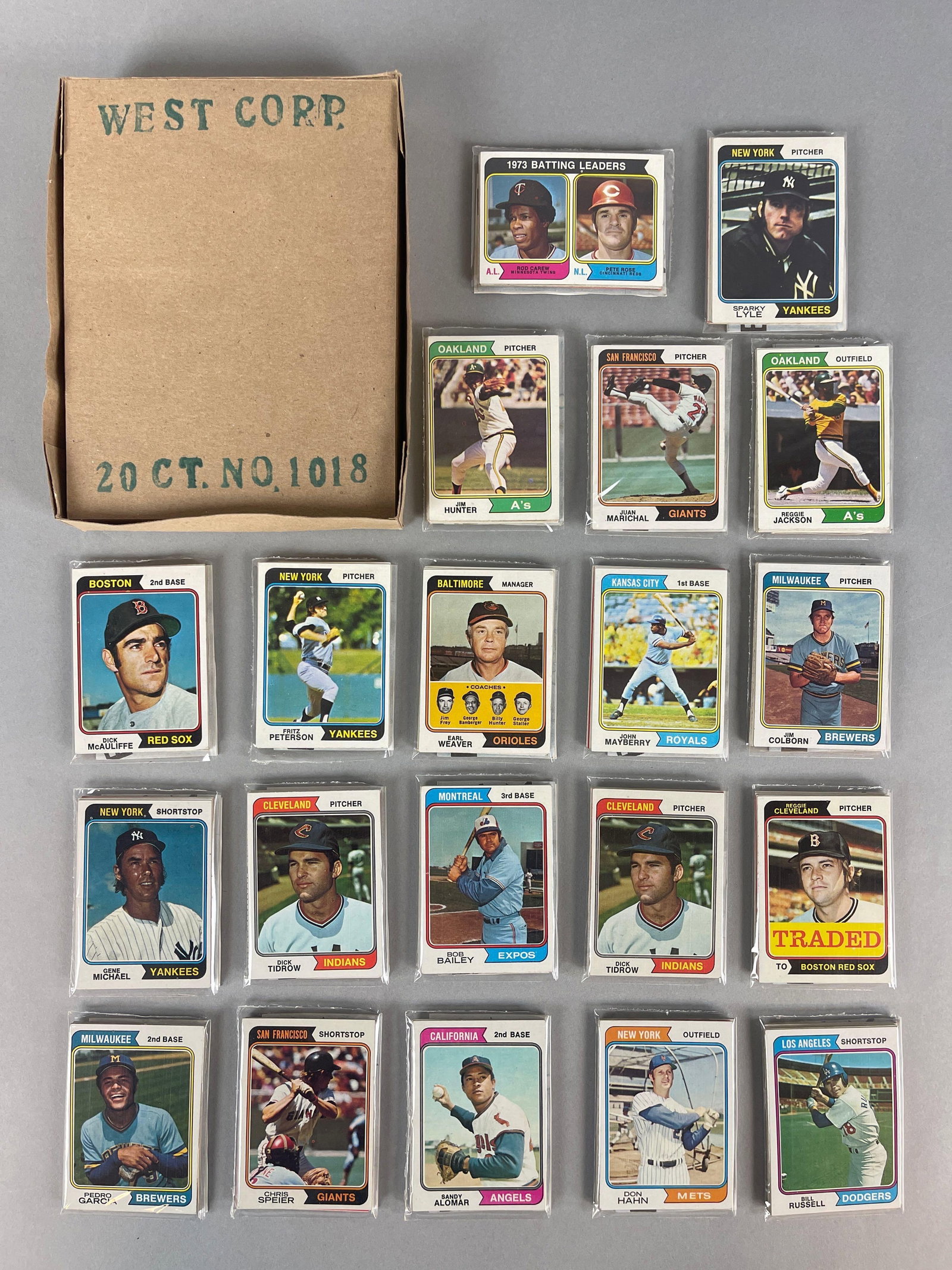 1974 Topps Baseball West Corps. Cello Fun Pack Vending Box of 20 with HOFs Showing (1 of 6)