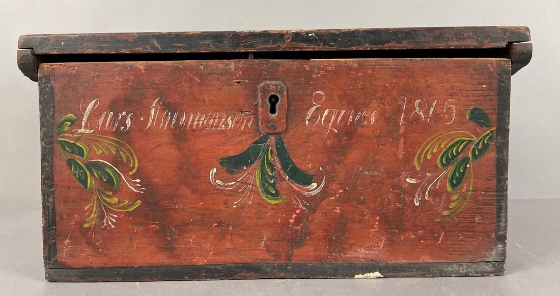 Antique 1865 Small Hand-Painted Immigrants Travel Trunk (1 of 6)