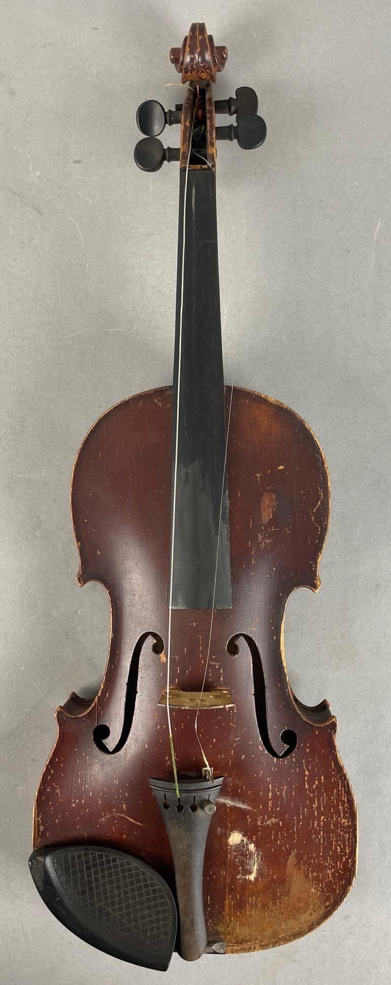 Antique Willibald Stenger Violin for Parts with Case: Neck unglued from body, cracks, crooked neck. Case measures 31 1/4 x 9 1/2 x 4 1/4 inches