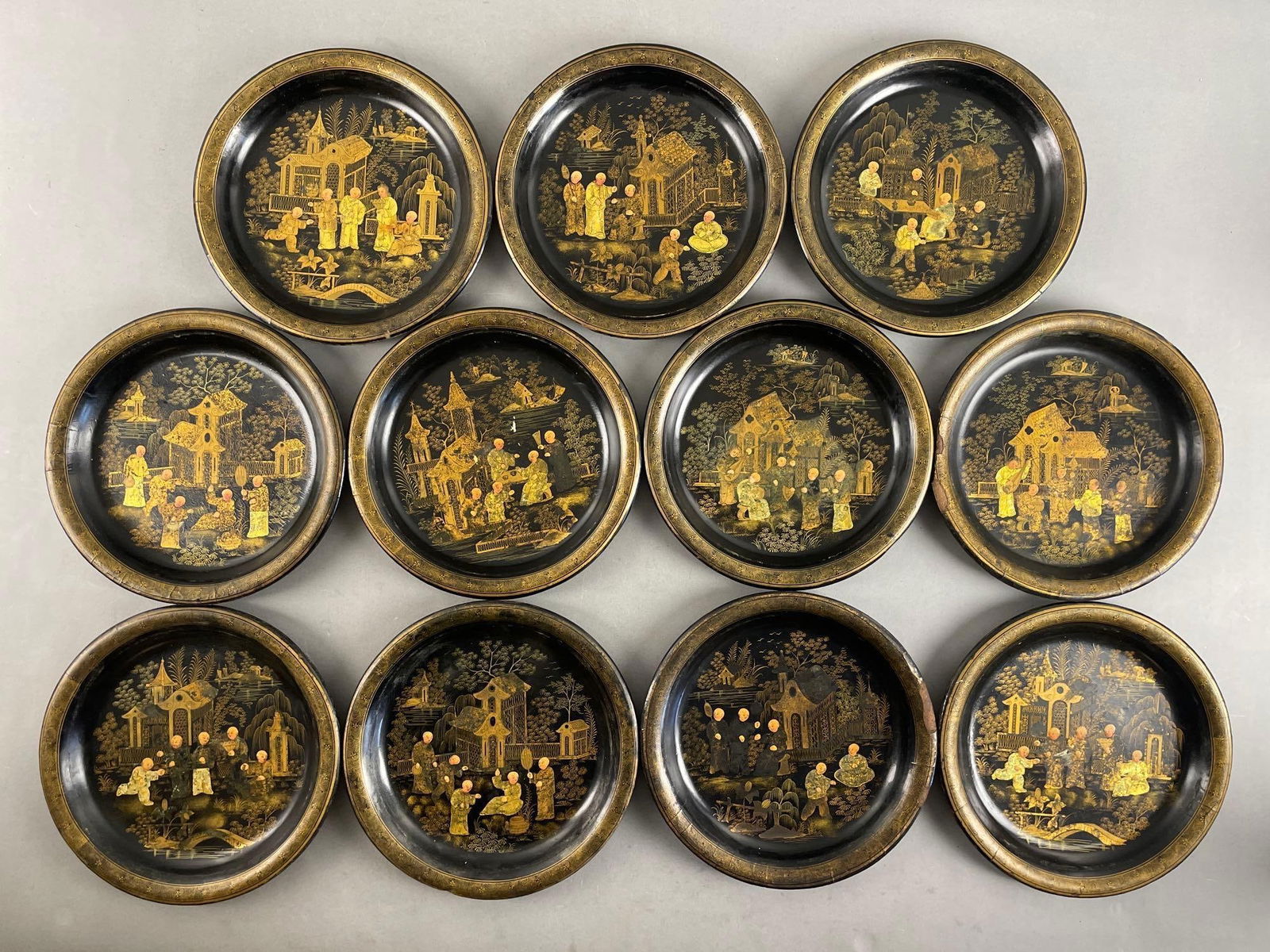 Group of Vintage Chinese Black Lacquer Plates (1 of 3)