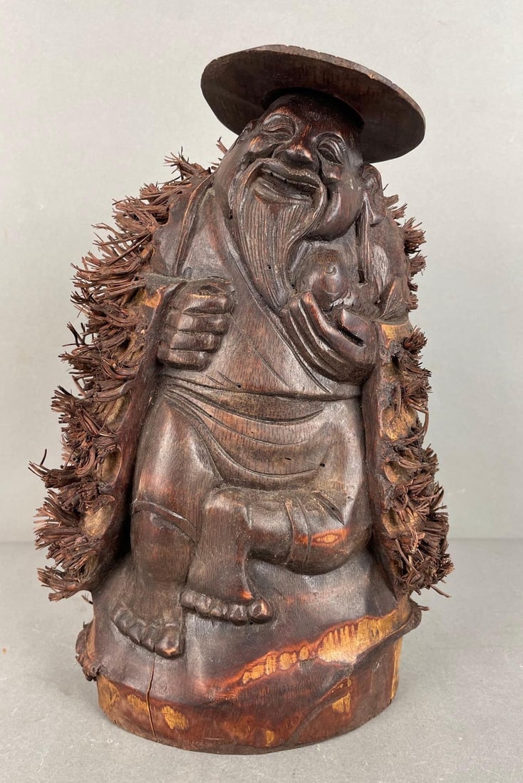 Chinese Fisherman Carved Bamboo Root Statue (1 of 4)