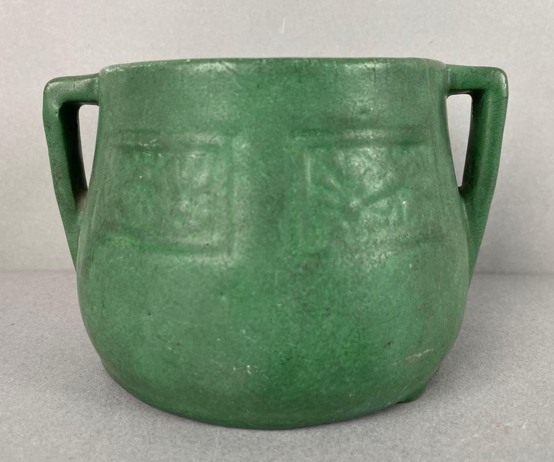 Arts and Crafts Matte Green Double Eared Art Pottery Vase (1 of 3)