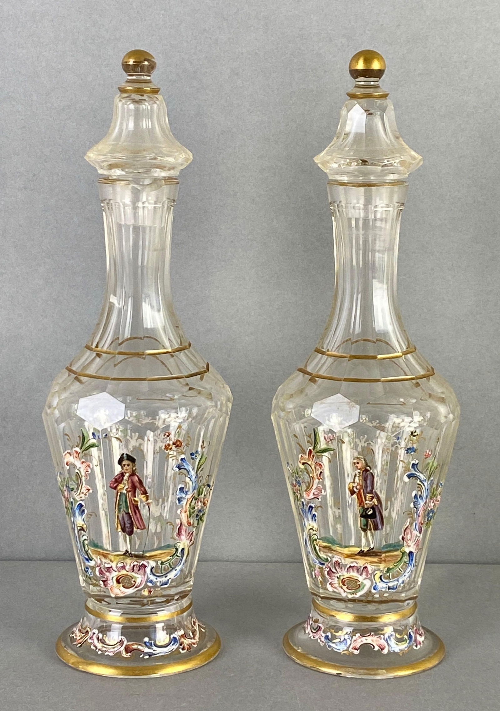Pair of Antique J and L Lobmeyr Handpainted Cut Glass Decanters (1 of 4)