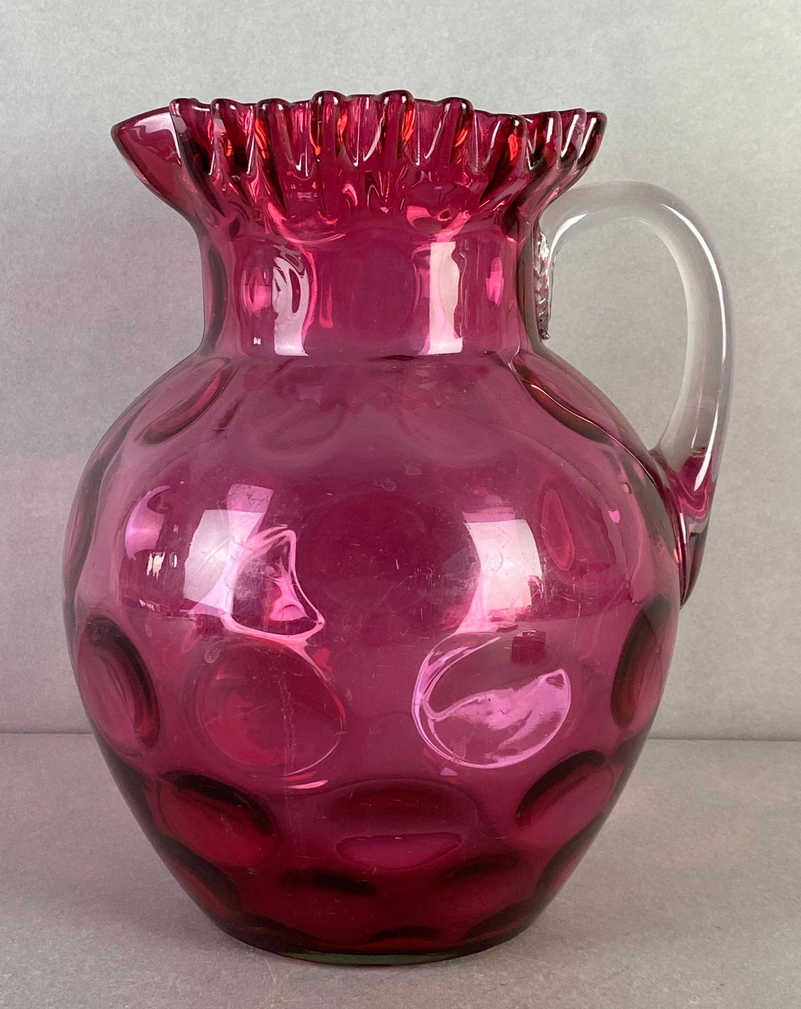 Antique Cranberry Coin Dot Glass Pitcher with Ribbon Edge (1 of 6)