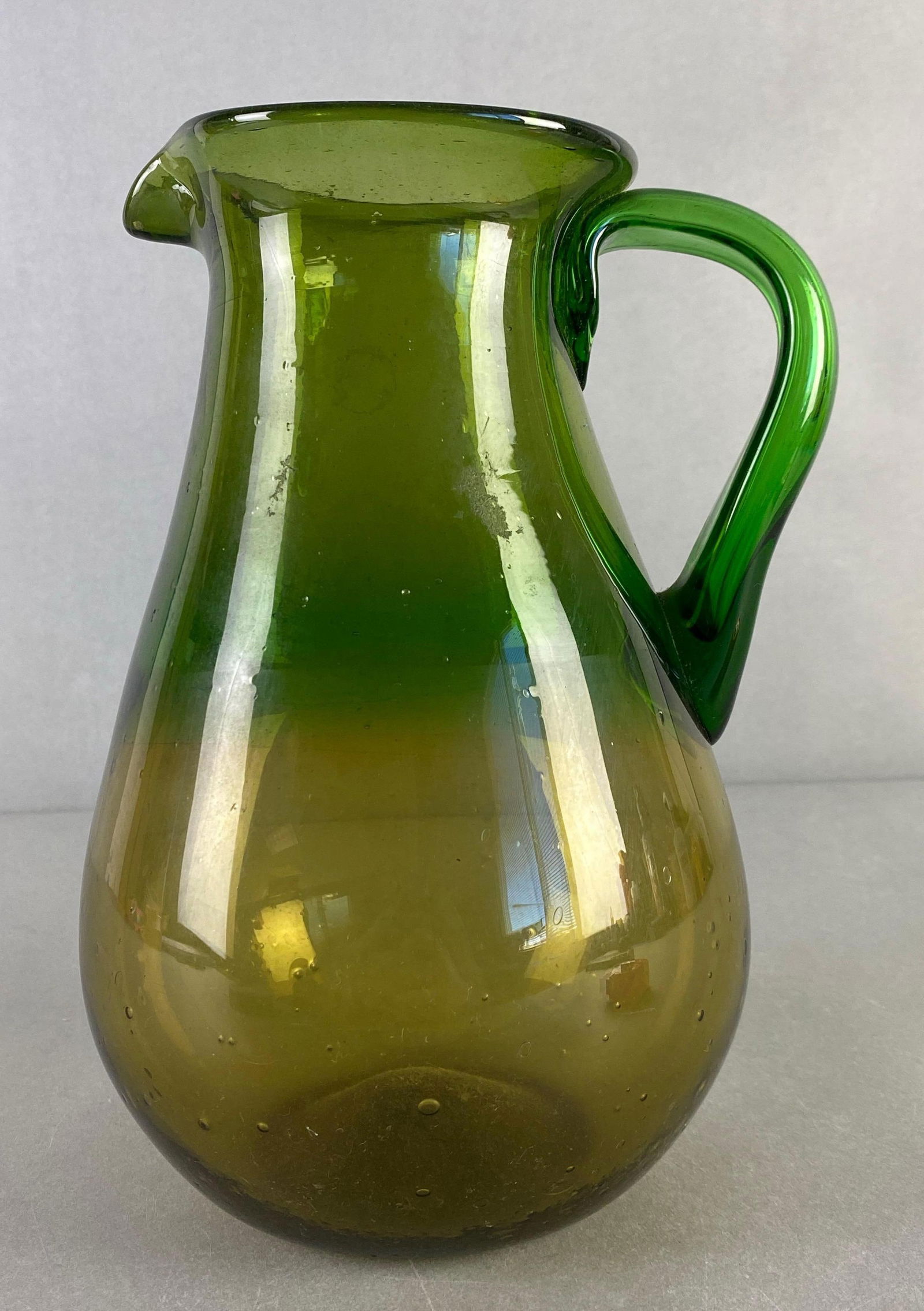 Mid-Century Modern Blenko Style Green Blown Glass Pitcher (1 of 4)