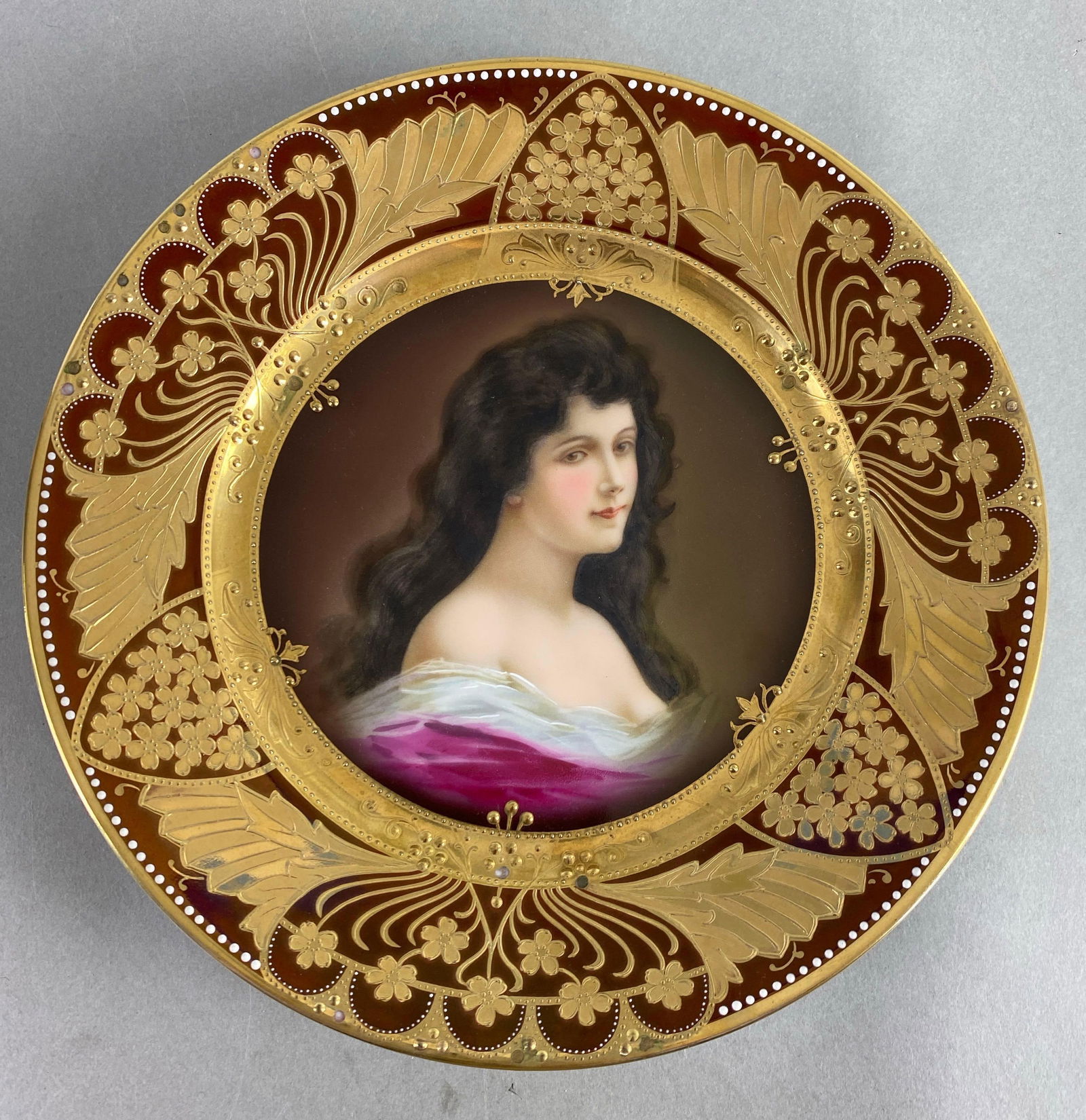 Antique Amorosa Gilt Portrait Decorative Porcelain Plate (1 of 3)