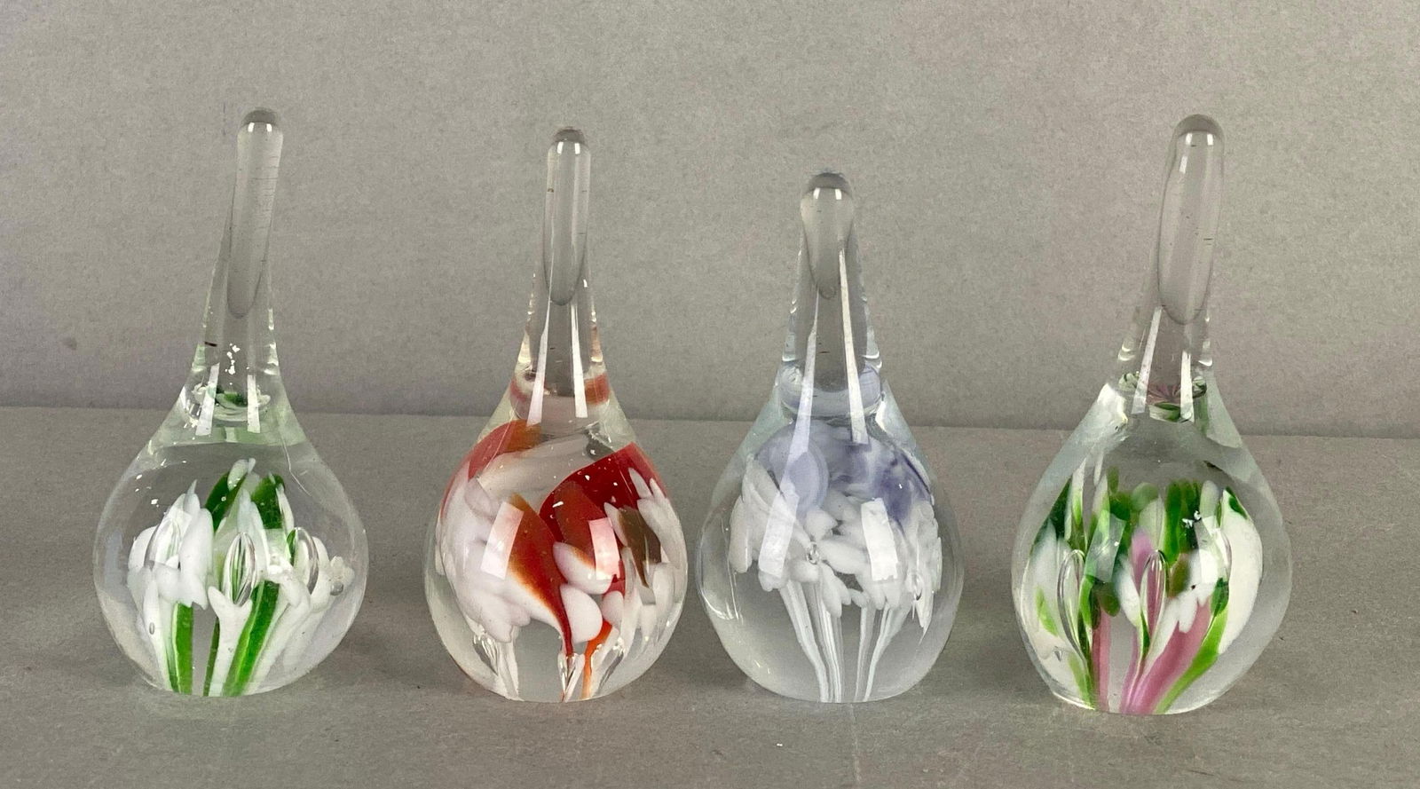 Group of 4 Art Glass Teardrop Paper Weights: Tallest measures 3 inches tall
