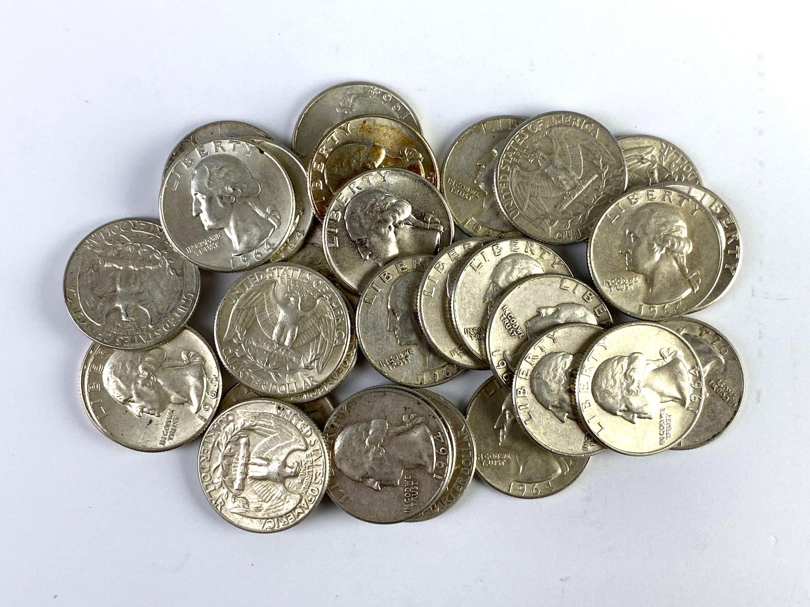 Group of 30 1964-D Silver Washington Quarters (1 of 3)
