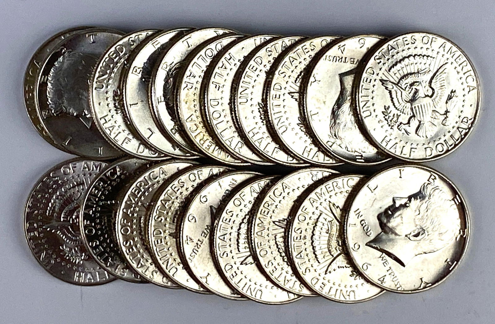 Group of 20 1964-D Uncirculated Kennedy Silver Half Dollars (1 of 3)