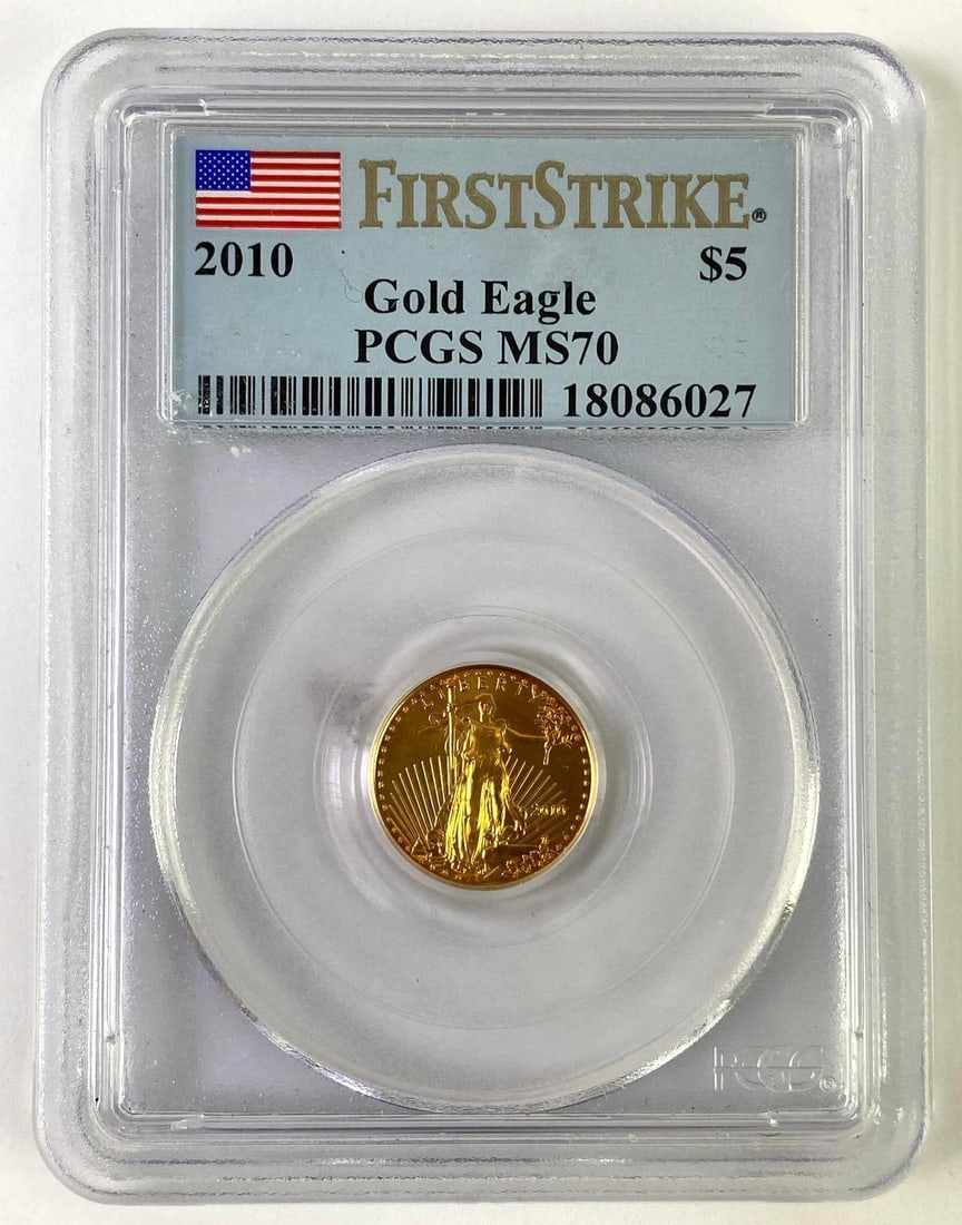 2010 $5 PCGS Graded MS 70 First Strike 1/10th oz Gold American Eagle (1 of 2)