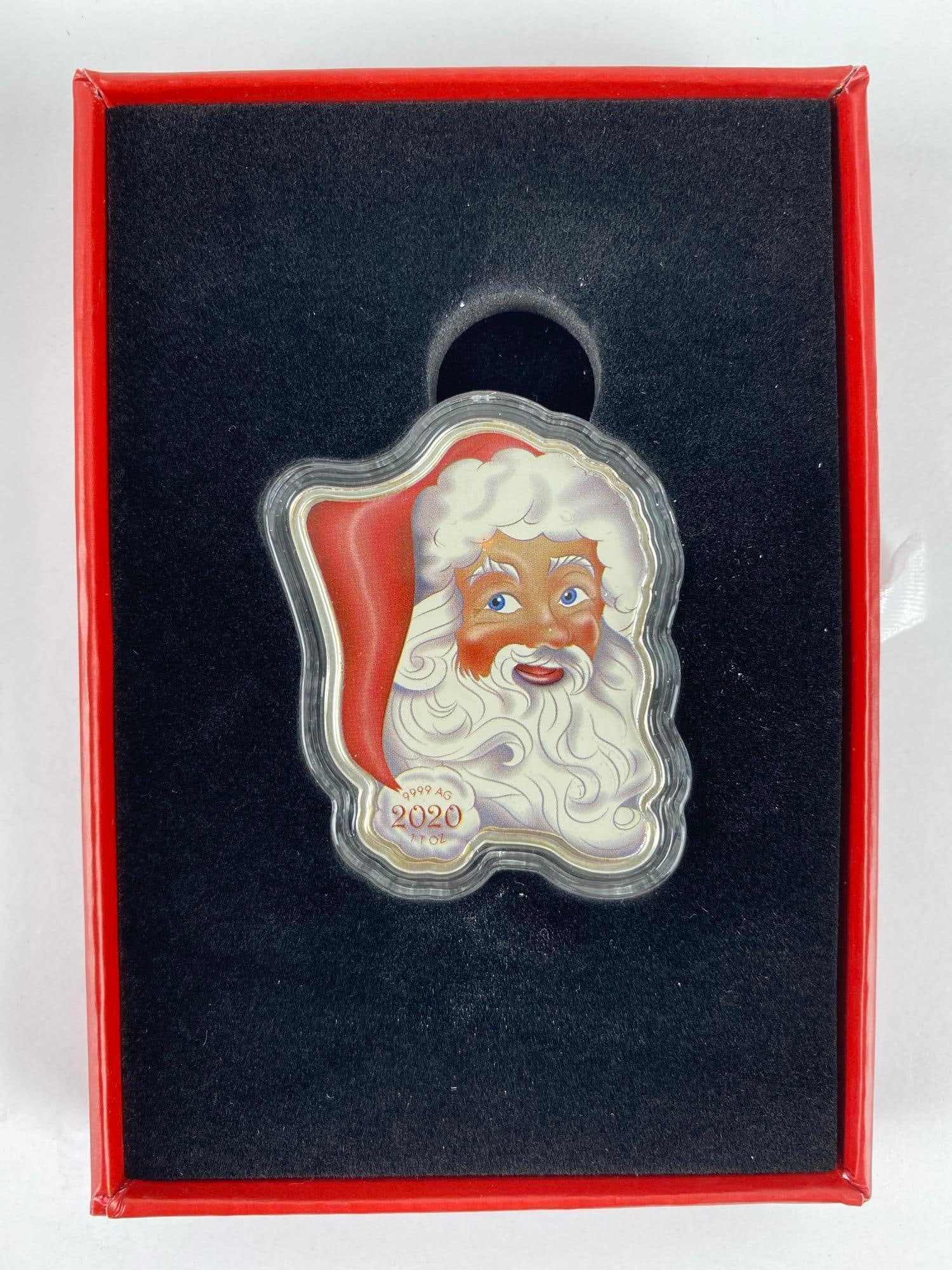 2020 PAMP Solomon Islands $2 RP Colorized Holiday Santa 1 oz .999 Fine Silver Coin. (1 of 4)