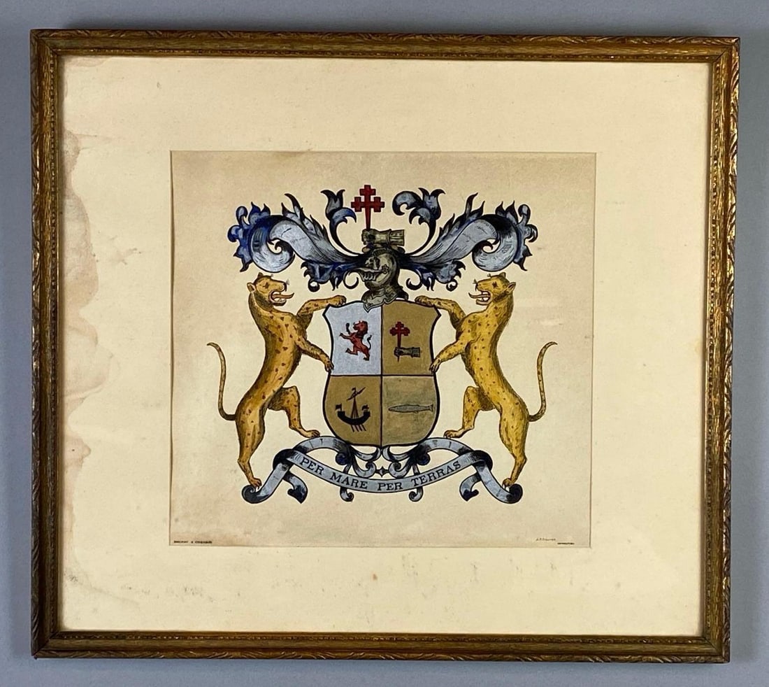 J.F. Souter Macdonald of Sleat Family Crest Drawing on Paper: Mackay and Chisholm, Frame measures 16 1/4 x 18 1/4 inches, Drawing measures 11 x 11 1/2 inches.