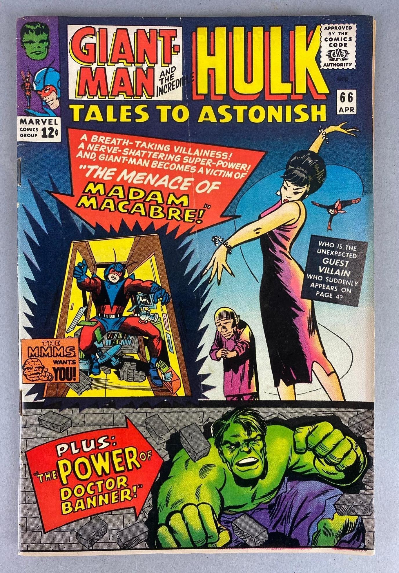 Marvel Comics Tales To Astonish No. 66 Comic Book: Crease in middle on front. Ripped on back. Includes characters Giant Man and the Incredible Hulk. Dated April 1966. $0.12. Silver Age Comic.
