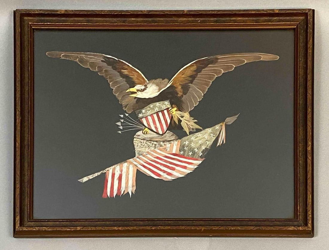 Eagle Holding Shield and Flag Feather Americana Folk Art Piece (1 of 4)