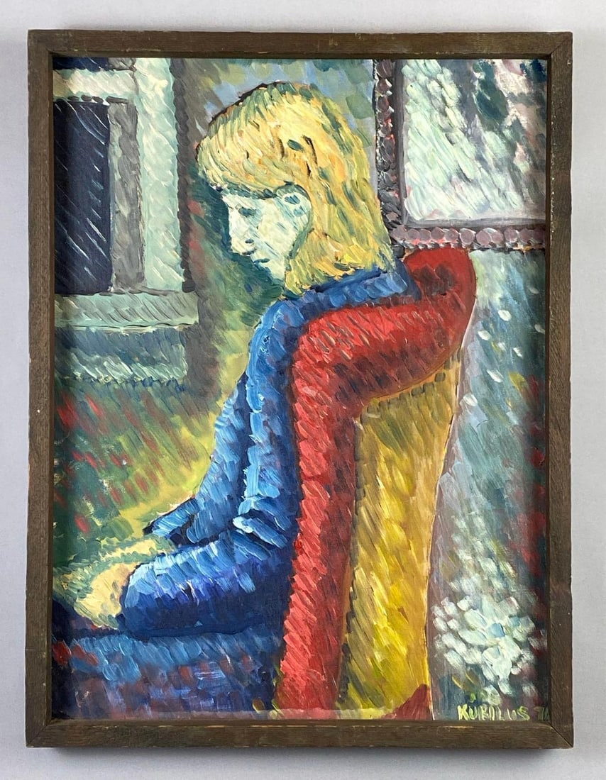 Joe Kurilus Woman Seated Oil Painting on Board (1 of 3)