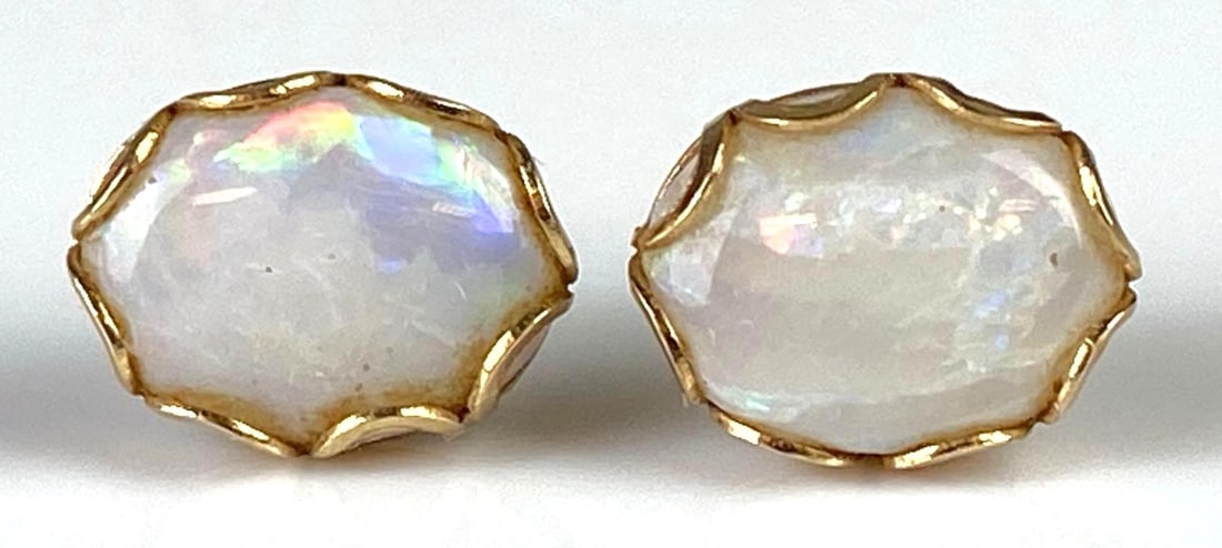 Pair of 14K Gold Opal Stud Earrings (1 of 3)