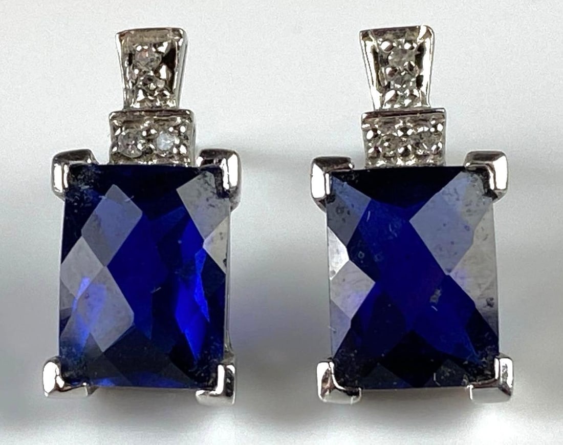 Pair of 10K White Gold Sapphire and Diamond Earrings (1 of 4)