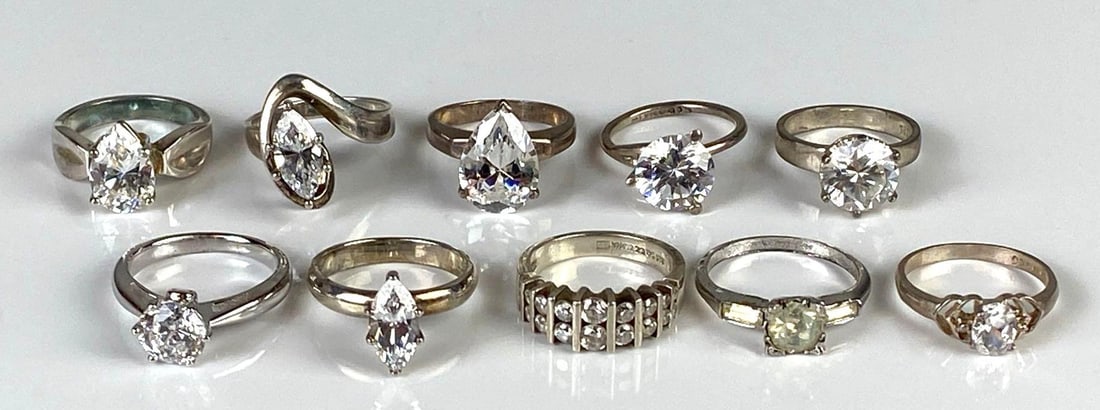 Group of 10 Sterling Silver CZ Rings (1 of 3)