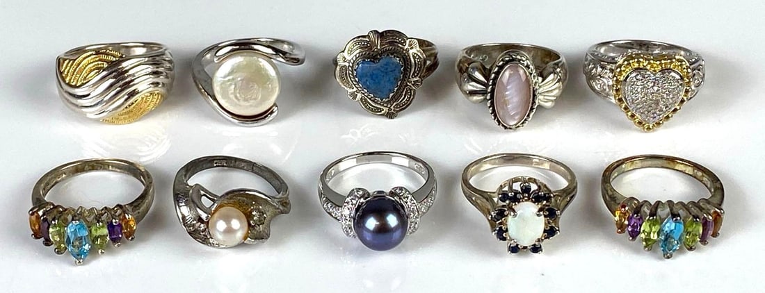 Group of 10 Sterling Silver Gemstone Rings (1 of 3)