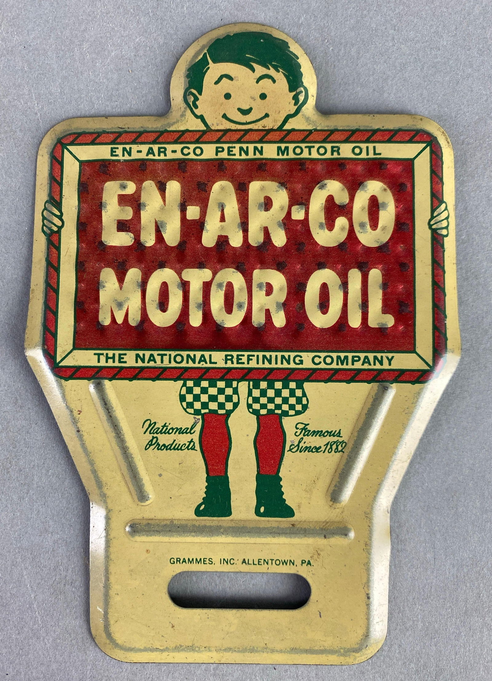 Vintage En-Ar-Co Penn Motor Oil Advertising License Plate Topper (1 of 2)