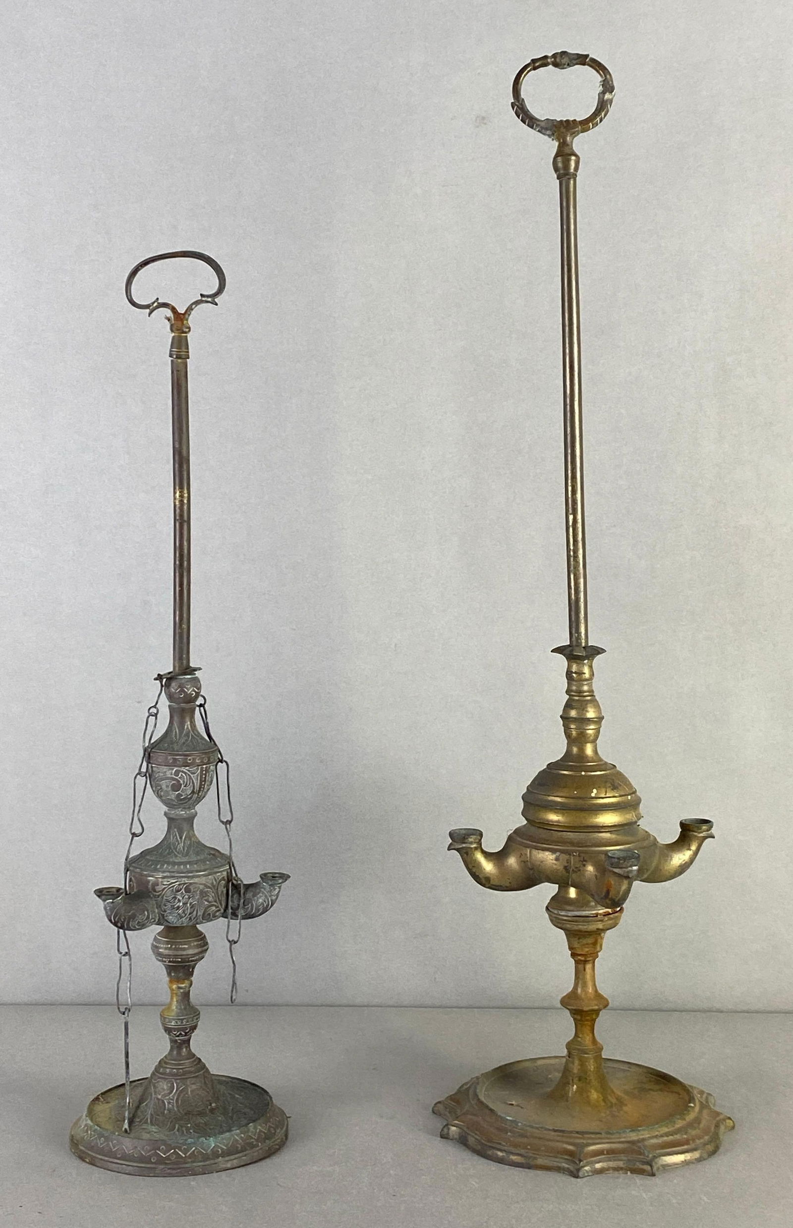 Group of 2 Antique Metal Oil Lamps (1 of 4)