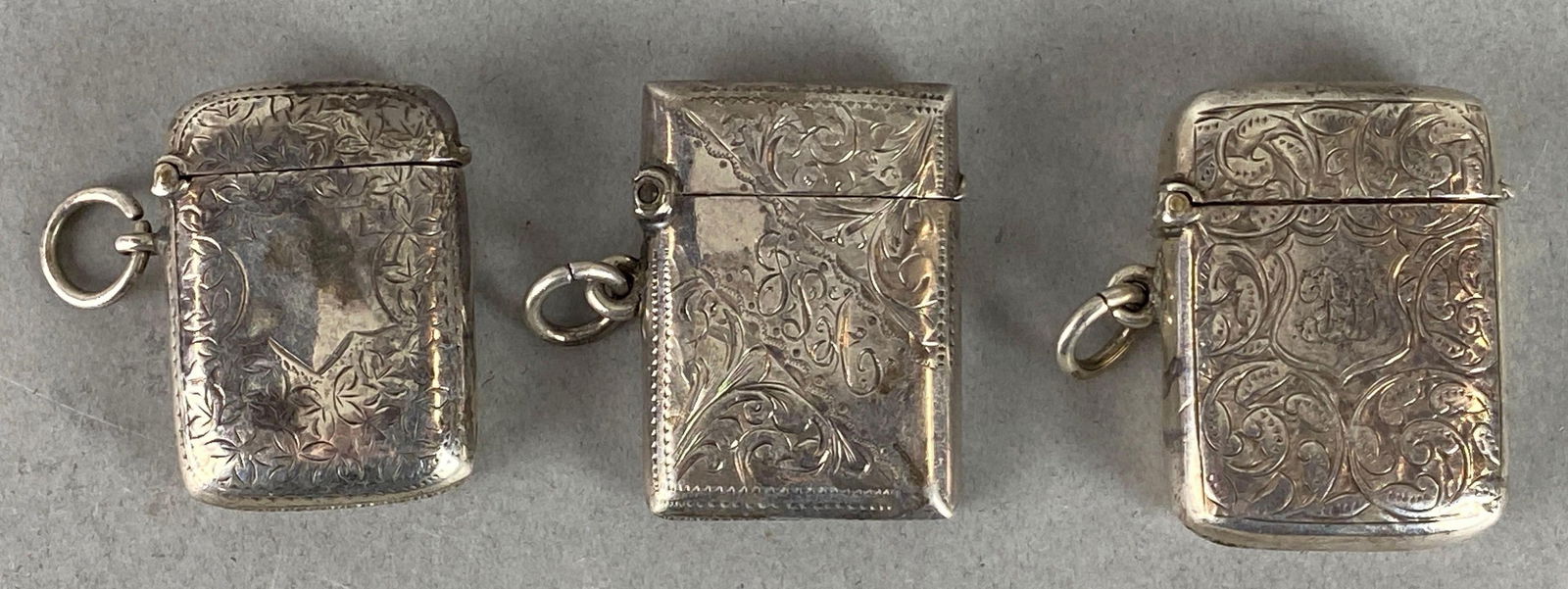 Group of 3 Antique Intricate Sterling Silver Match Safes (1 of 6)