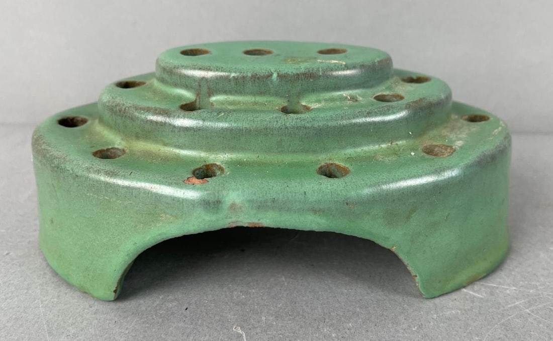 Arts and Crafts Green Pottery Flower Frog (1 of 4)