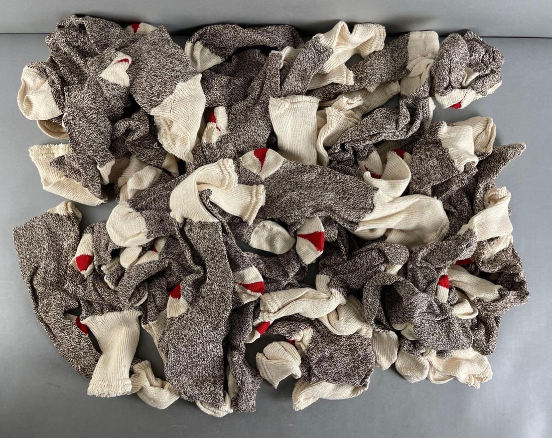 Group of Rockford Red Heel Socks for Sock Monkeys: Sock monkey, not all have red heel. Measure 19 inches long