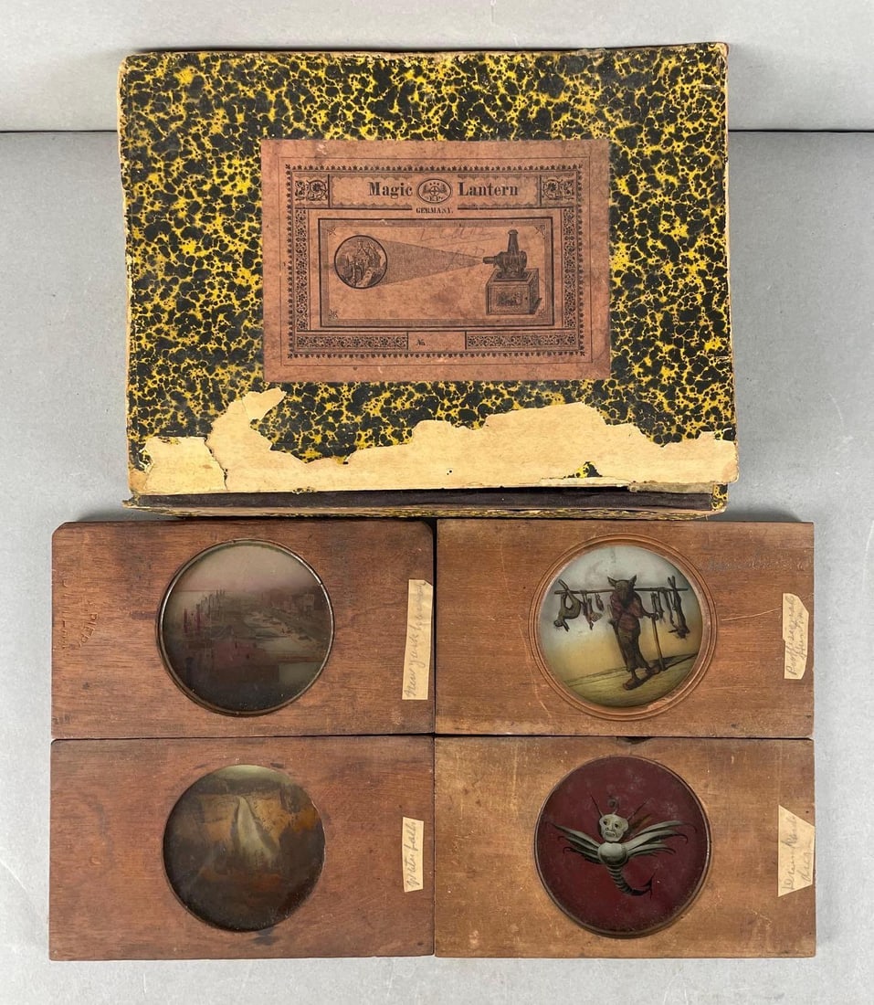 Group of 4 Antique Wood Magic Lantern Slides (1 of 3)