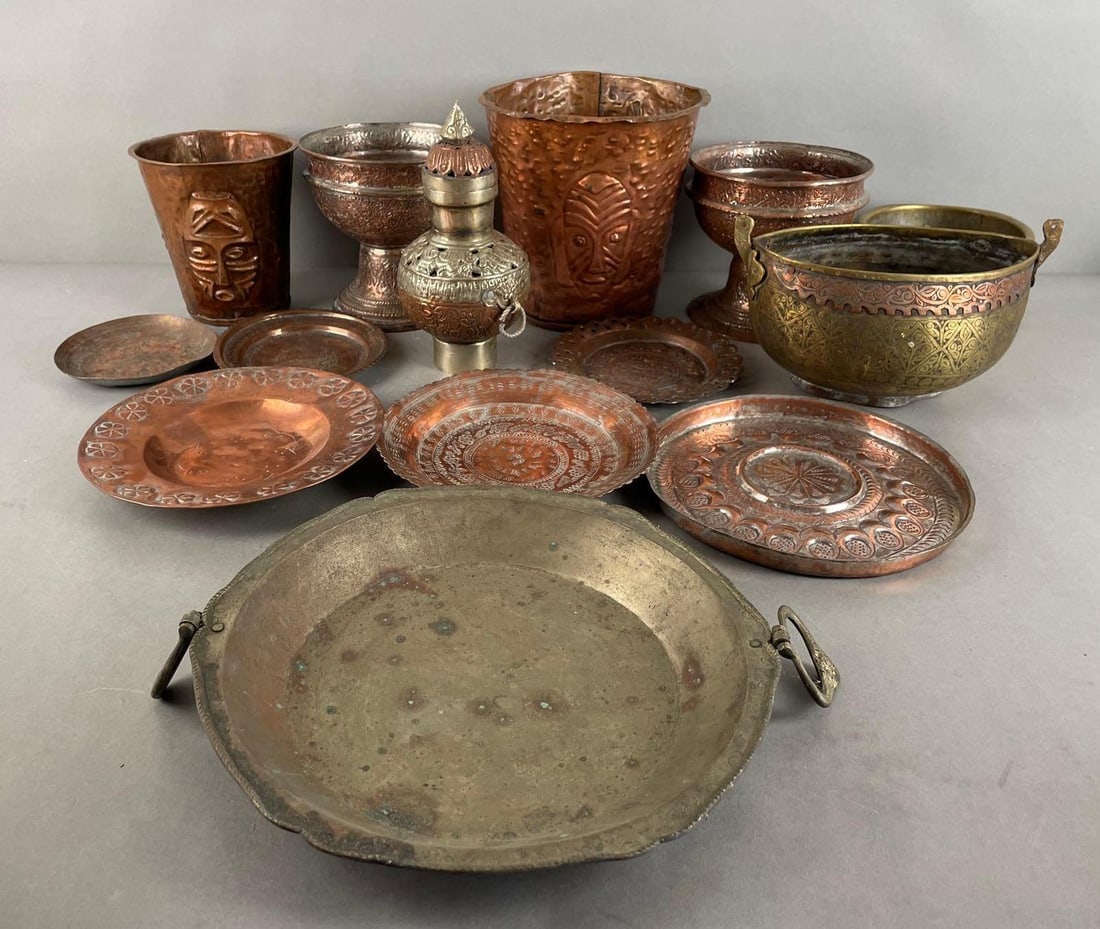 Hammered Copper Items and More: Includes Asian, African, largest measures 7 1/2 x 7 1/4 inches