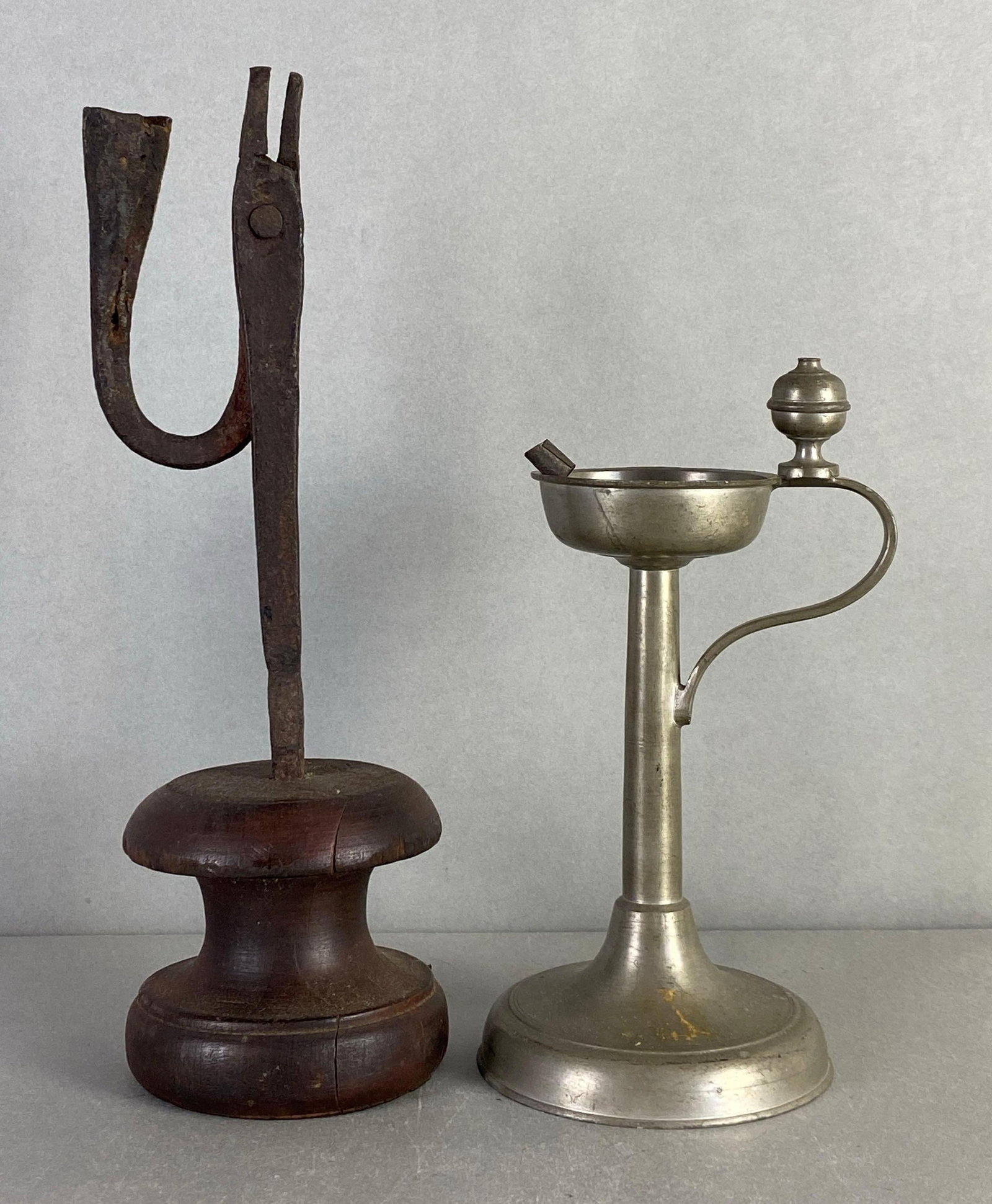 Group of 2 Vintage Oil Lamp and Candle Holder: Largest measures 11 x 4 x 3 1/2 inches