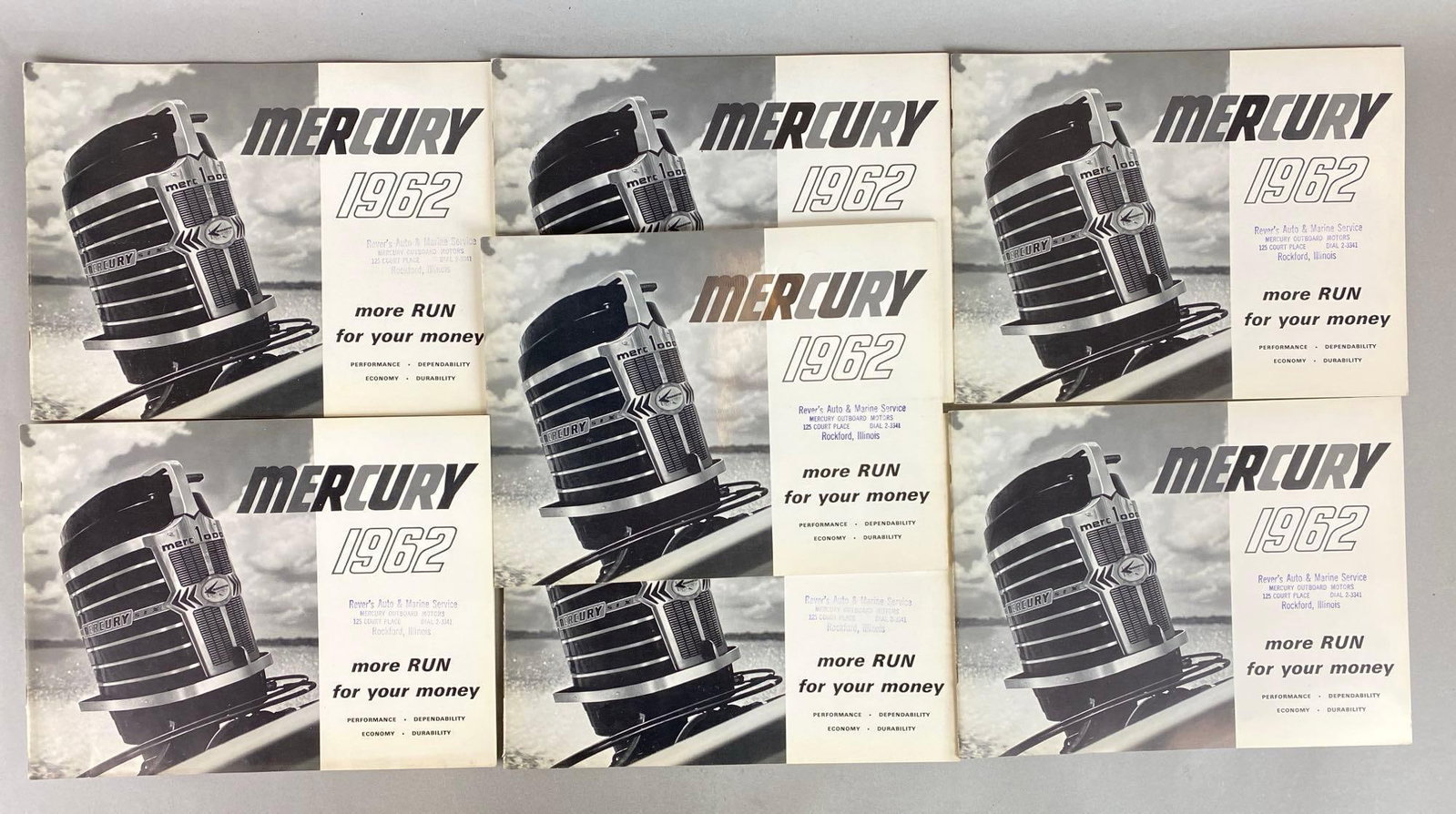 Group of 7 Mercury 1962 Informational Booklets: From Rever’s Auto and Marine Service Rockford, Il.
