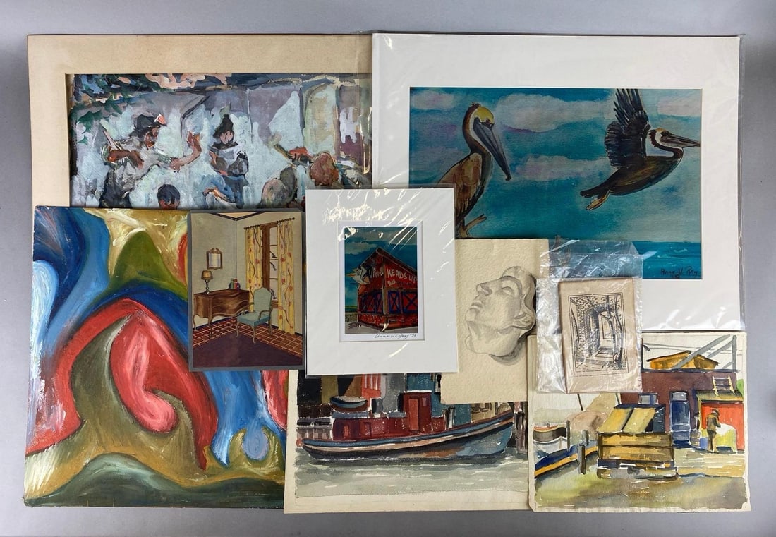 Group of Assorted Art: Includes Artist Anne W. Ray, Dany Branson, and more. Largest measures 19 1/2 x 23 1/4 inches.