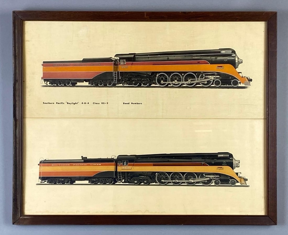 Group of 2 Southern Pacific Lines Daylight Locomotive Engine Lithographs (1 of 6)