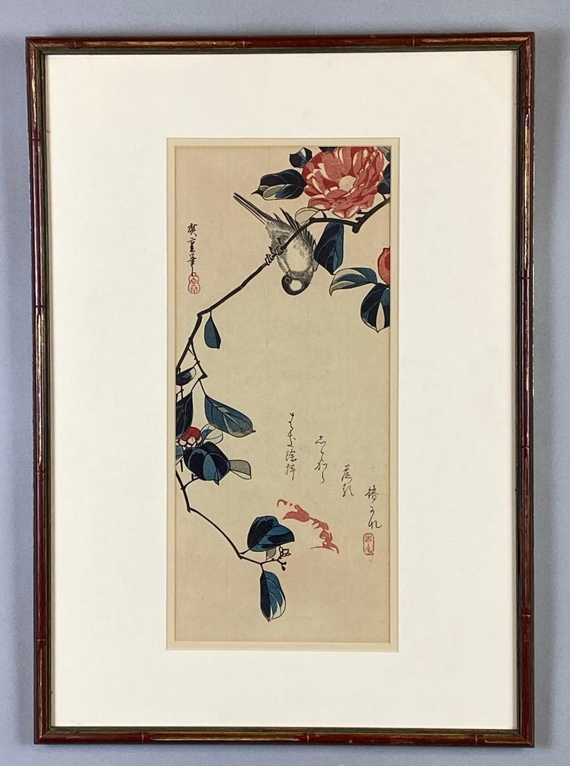 Utagawa Hiroshige Camellia and Bullfinch Woodblock Print (1 of 4)