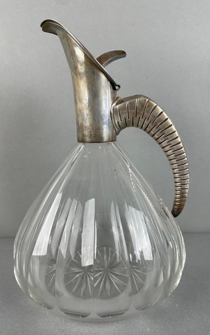 Wilhelm Binder Sterling Silver and Crystal Wine Decanter: .925 silver, measures 10 x 7 inches